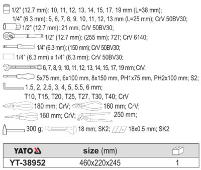 Hộp đồ nghề sửa chữa đa năng 53 chi tiết YATO YT-38952