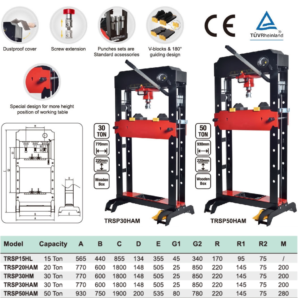 Máy Ép Thủy Lực Dùng Tay Và Khí Nén 20T Torin TRSP20HAM Thông Số Kỹ Thuật Máy Ép Thủy Lực Torin TRSP