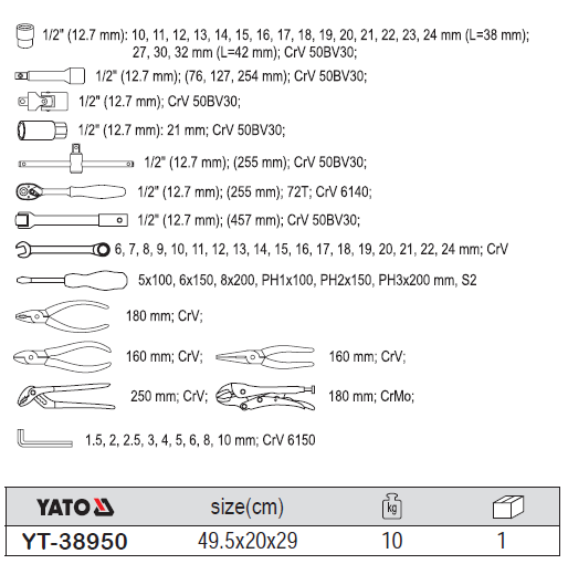 Thùng đồ nghề dạng xếp 6 ngăn 64 chi tiết Yato YATO YT-38950 Bộ đồ nghề sửa chữa ô tô chuyên dụng Yato