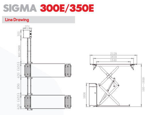 CẦU NÂNG Ô TÔ KIỂU CẮT KÉO ĐẶT NỔI SIGMA 350E