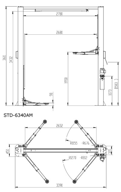CẦU NÂNG Ô TÔ 2 TRỤ TITANO STD-6340AM-2900