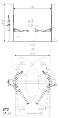 CẦU NÂNG Ô TÔ 2 TRỤ STD-6150, TIÊU CHUẨN CHÂU ÂU