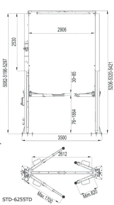 CẦU NÂNG Ô TÔ 2 TRỤ 5.5 TẤN STD-6255TD, TIÊU CHUẨN CHÂU ÂU