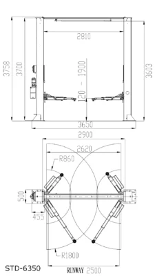 CẦU NÂNG Ô TÔ 2 TRỤ STD-6350, TIÊU CHUẨN CHÂU ÂU