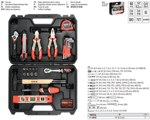 Bộ dụng cụ sửa chữa tổng hợp 60 chi tiết Yato YT-38920 Bộ dụng cụ sửa chữa tổng hợp 60 chi tiết Yato YT-38920