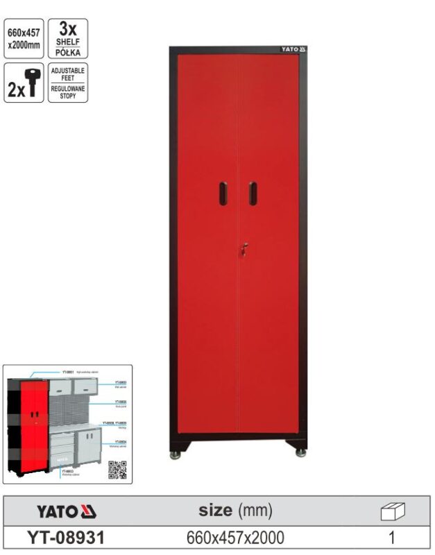 Hệ Tủ Dụng Cụ Đa Năng Workshop Yato Tủ đứng có kích thước 660x457x2000mm YT-08931