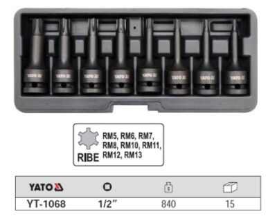 Bộ 8 đầu khẩu 1/2" mũi Ribe RM5-RM13 Yato YT-1068
