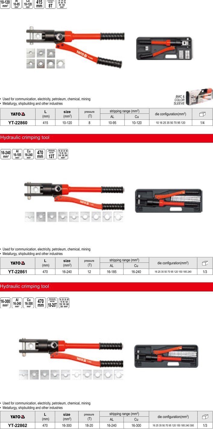 Kìm Bấm Cốt Thủy Lực YATO YT-22860, YT-22861, YT-22862 Kìm bấm cốt thủy lực YATO YT-22860, YT-22861, YT-22862
