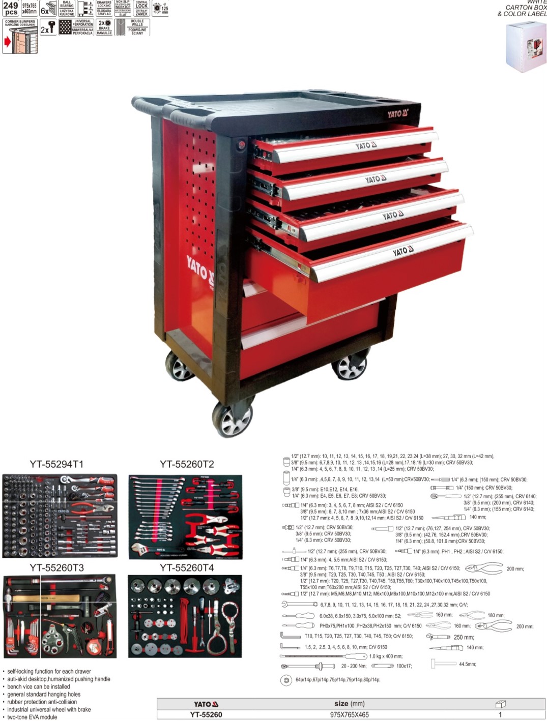 Tủ Dụng Cụ Sửa Chữa Dịch Vụ Ô Tô 249 Chi Tiết YATO YT-55260 Tủ Dụng Cụ Sửa Chữa Dịch Vụ Ô Tô 249 Chi Tiết YATO YT-55260