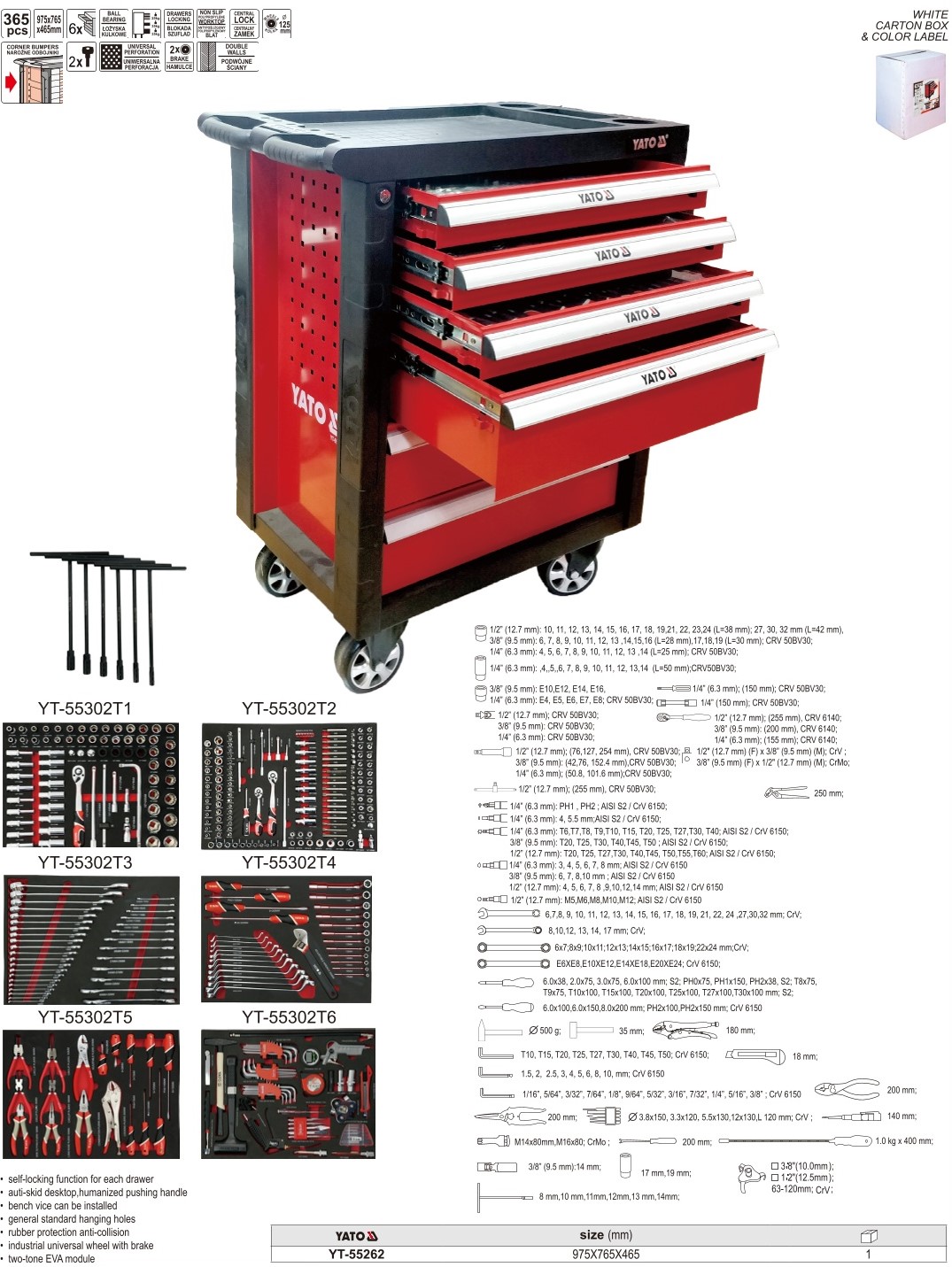 Tủ Dụng Cụ Sửa Chữa Dịch Vụ Ô Tô 365 Chi Tiết YATO YT-55262 Tủ Dụng Cụ Sửa Chữa Dịch Vụ Ô Tô 365 Chi Tiết YATO YT-55262