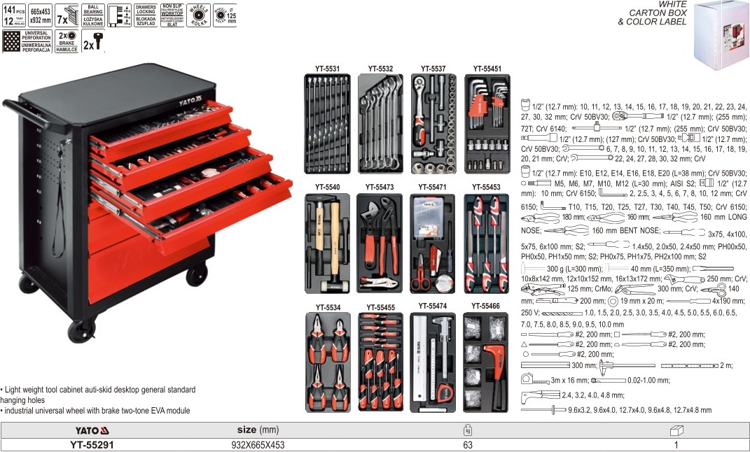 Tủ Dụng Cụ Sửa Chữa 141 Chi Tiết YATO YT-55291 Tủ Dụng Cụ Sửa Chữa 141 Chi Tiết YATO YT-55291
