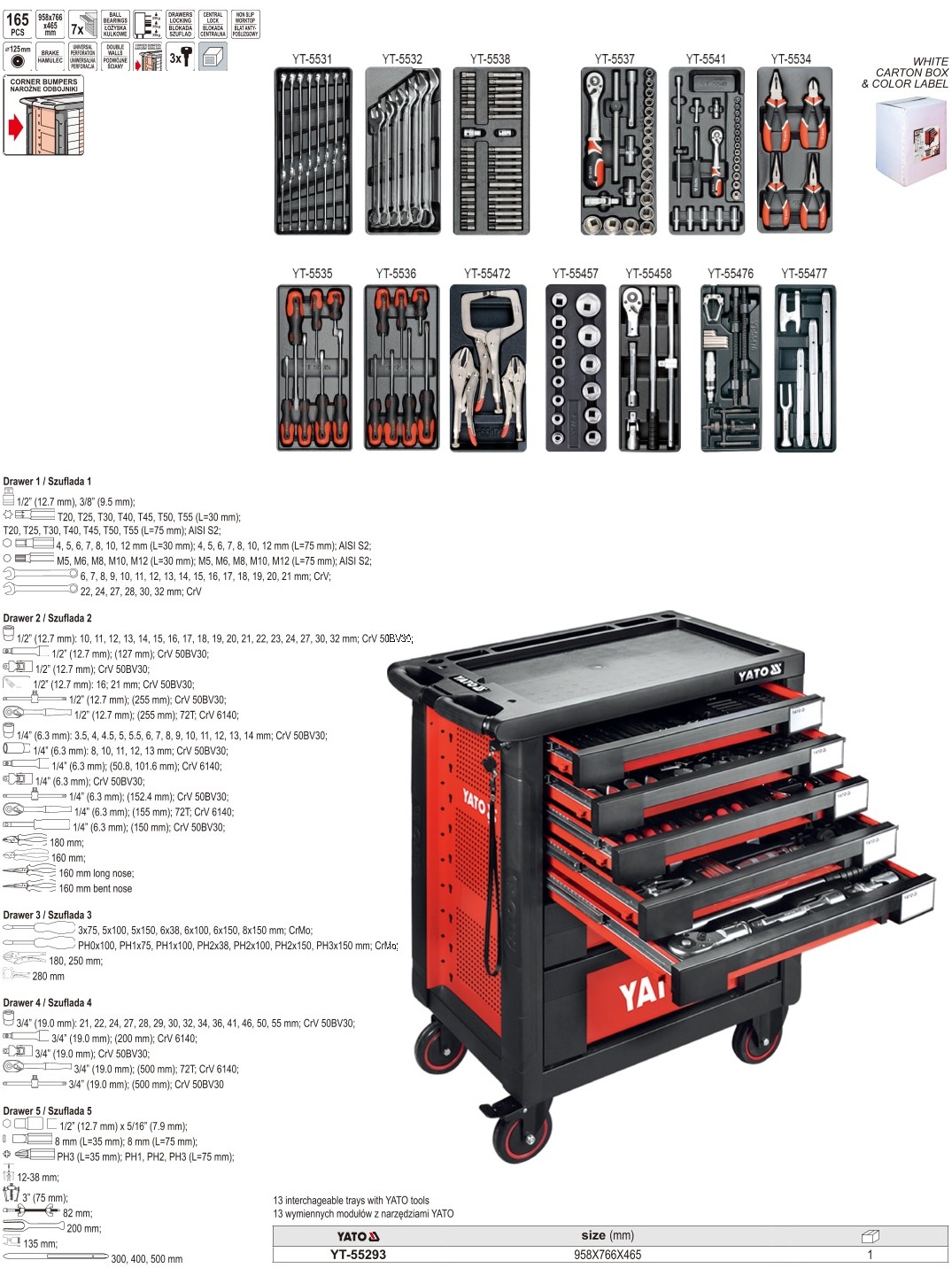 Tủ Dụng Cụ Sửa Chữa Lốp Xe 165 Chi Tiết YATO YT-55293