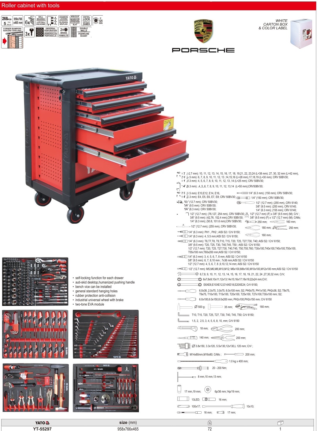 Tủ Dụng Cụ Sửa Chữa Ô Tô Porsche 268 Chi Tiết Yato YT-55297