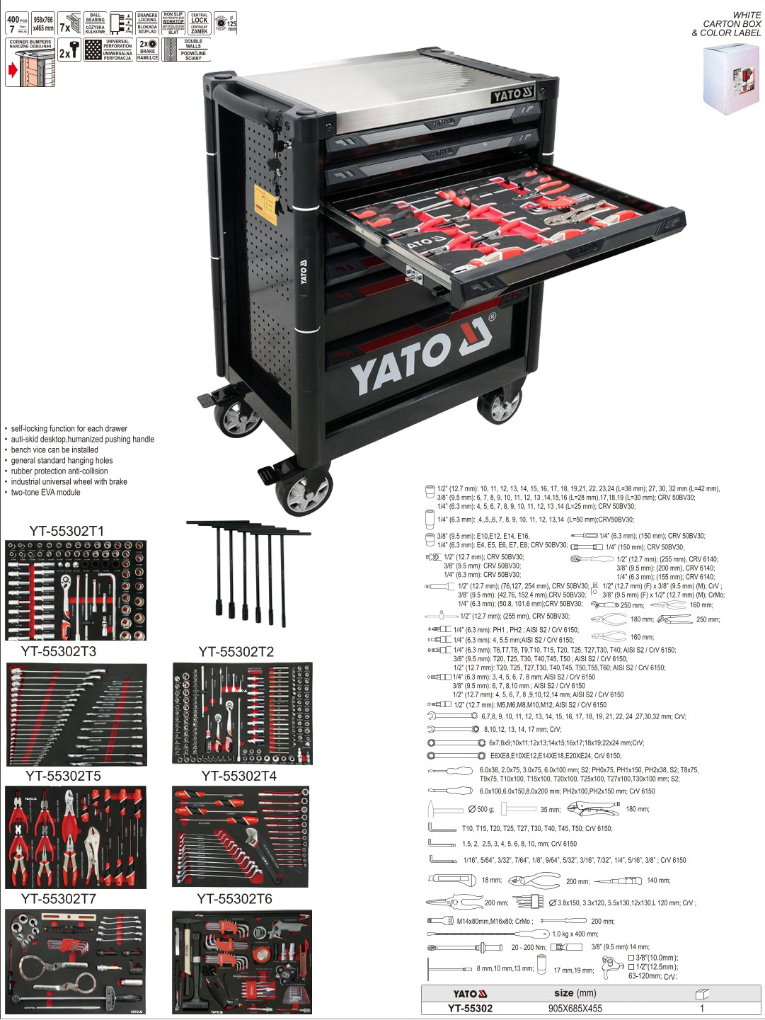 Full tủ dụng cụ sửa chữa ô tô 400 chi tiết Yato YT-55302 Pro