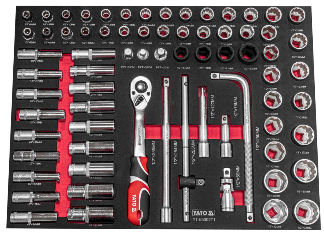 Bộ Khẩu Tay Lắc 1/2" FULL Yato YT-55302T1 Ngăn 01 Tủ Đồ Nghề Sửa Chữa Ô Tô 400 Chi Tiết YATO YT-55302 PRO