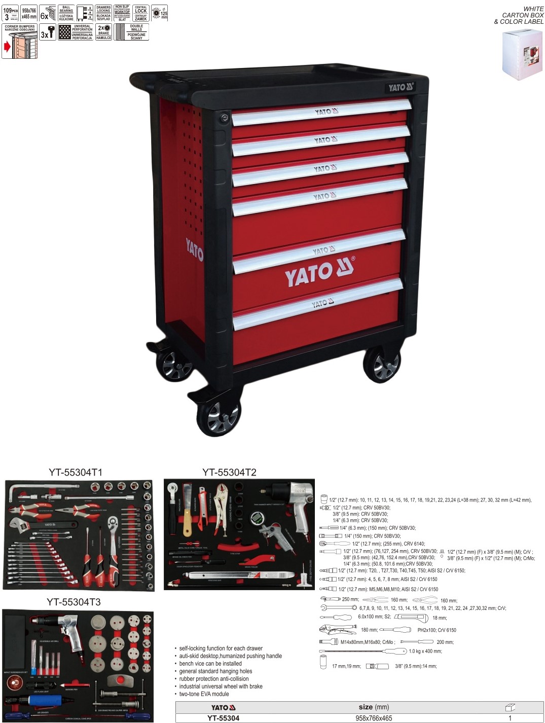 Tủ Dụng Cụ Làm Lốp Dịch Vụ Ô Tô 109 Chi Tiết YATO YT-55304 Tủ Dụng Cụ Làm Lốp Dịch Vụ Ô Tô 109 Chi Tiết YATO YT-55304