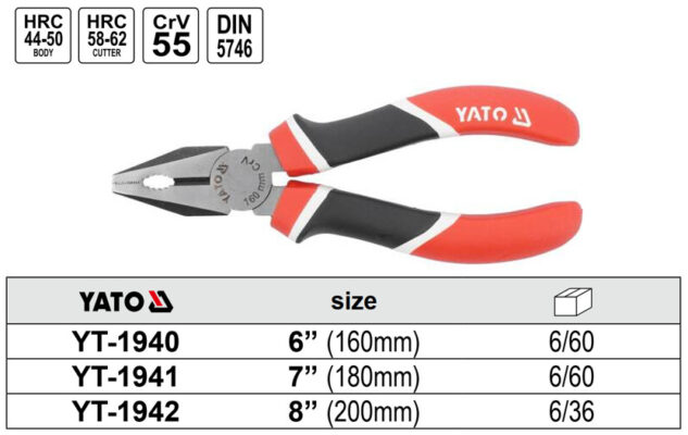 Kìm mỏ vuông (Kìm điện) từ 6" đến 8" Yato
