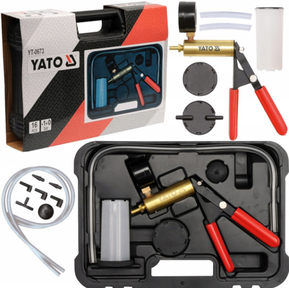 Bộ bơm tay xả dầu phanh kiểm tra chân không và áp suất ống 16 chi tiết YATO YT-0673 - Ba Lan