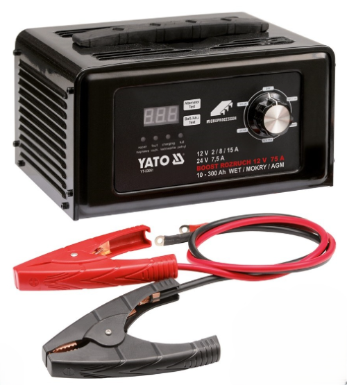 Sạc ắc quy kỹ thuật số và khởi động bằng đề 12/24V 15A Yato YT-83051 - Ba Lan