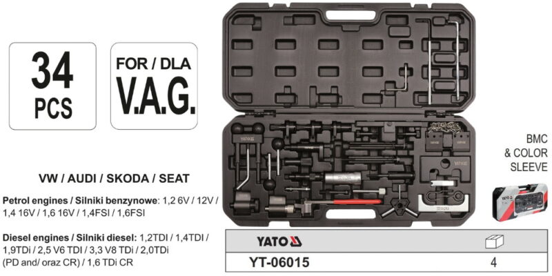 Bộ cân cam động cơ xăng dầu VW/Audi 34 chi tiết Yato YT-06015 - Ba Lan