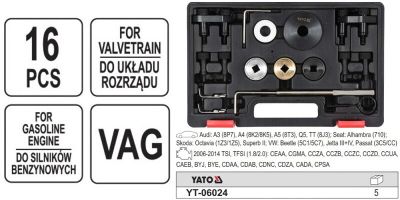 Bộ dụng cụ canh chỉnh thời điểm động cơ VAG TSI/ TFSI 16 chi tiết Yato YT-06024 Ba Lan