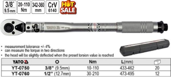Cờ lê cân lực 1/2" 42-210Nm Yato YT-0760 - Ba Lan