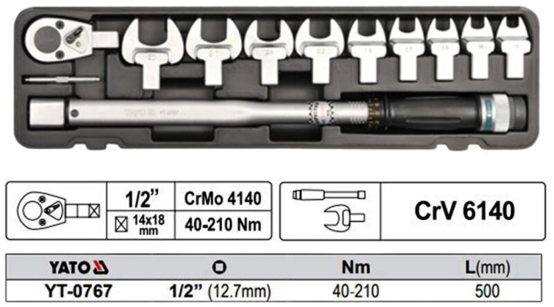 Bộ cờ lê lực đầu cờ lê rời 1/2" 11 chi tiết 13-30mm Yato YT-0767 - Ba Lan