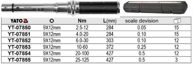 Cờ lê cân lực đầu rời điều chỉnh lực xiết 9x12mm Yato YT-07850