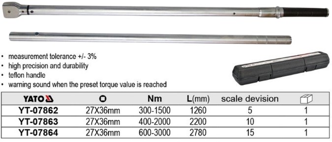 Cờ lê cân lực đầu rời điều chỉnh lực xiết 27x36mm Yato YT-07862