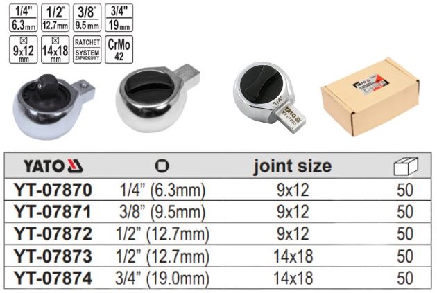 Đầu cờ lê lực rời, loại tròn 1/4",3/8",1/2",3/4" Yato Ba Lan