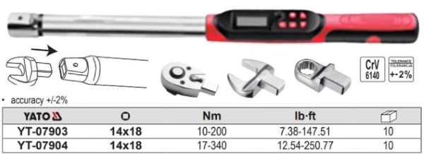 Cờ lê cân lực điện tử đầu rời 14x18mm Yato YT-07903 Ba Lan