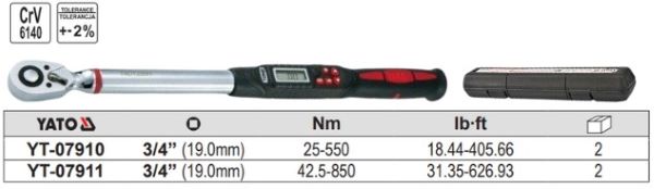 Cờ lê lực điện từ 3/4" 25-500Nm Yato YT-07910 Ba Lan