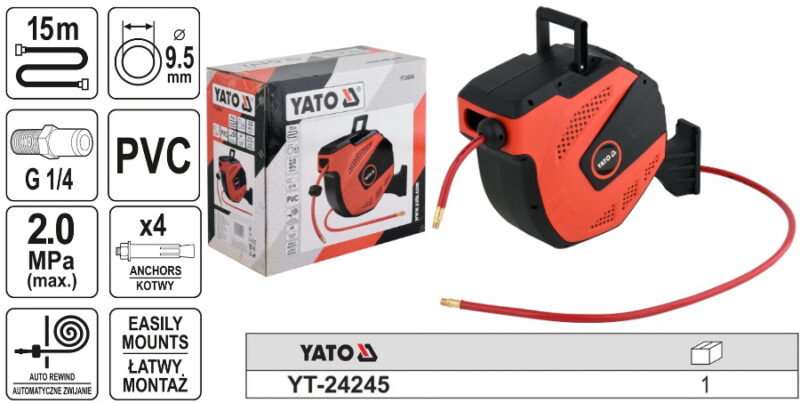 Dây hơi tự rút 9.5mm x 15m Yato YT-24245 Ba Lan