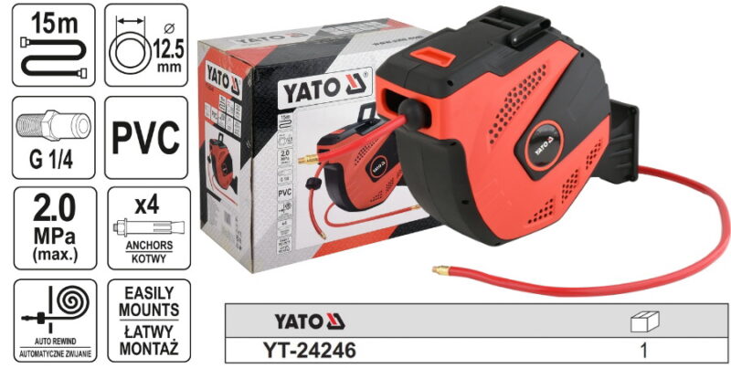Dây Hơi Tự Rút 15M Yato YT-24246 Dây Hơi Tự Rút 15M Yato YT-24246