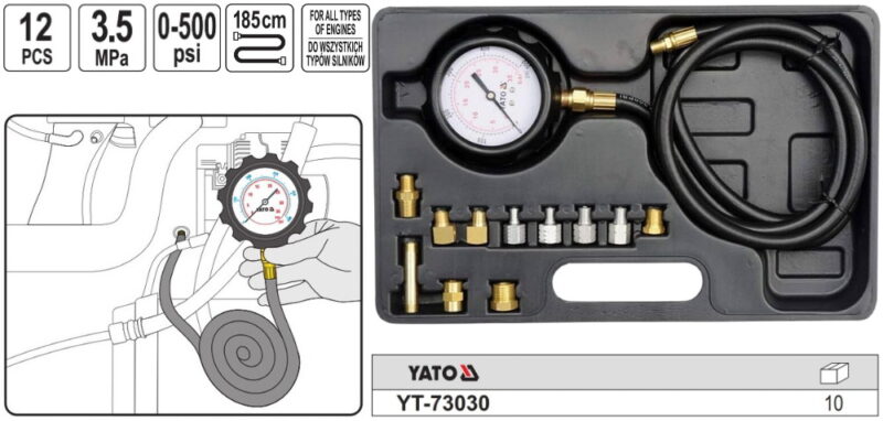 Dụng cụ kiểm tra áp suất dầu 0-500PSI 0-35BAR Yato YT-73030 Ba Lan