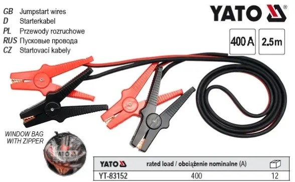Dây mồi sạc điện ắc quy 2.5m 600A Yato YT-83153 - Ba lan