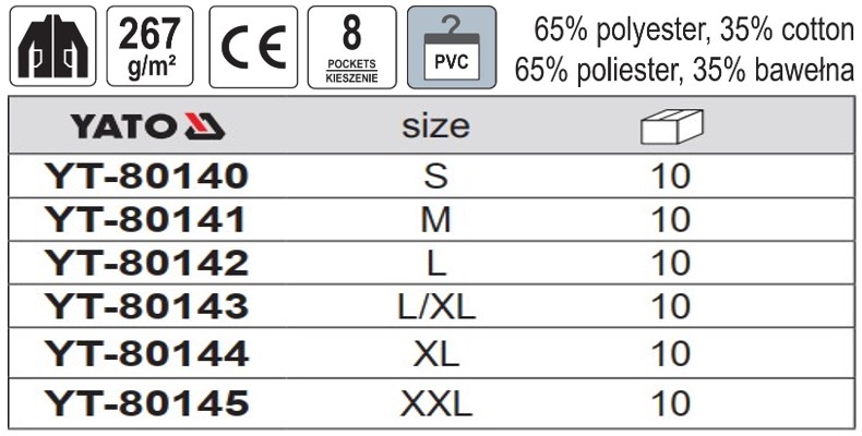 Áo khoác bảo hộ lao động Basalt 7 túi Size: S - XXL Yato YT-80140 - Ba Lan