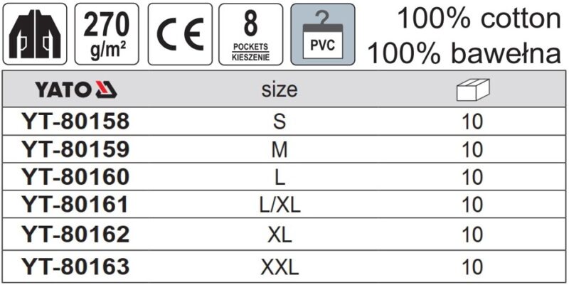 Áo khoác bảo hộ lao động Palea 7 túi Size: S - XXL Yato YT-80158 - Ba Lan
