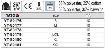 Áo khoác bảo hộ lao động Pegma Size: S - XXL Yato YT-80176 - Ba Lan