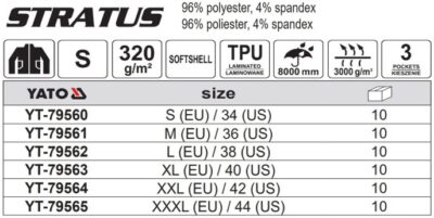 Áo khoác co giãn softshell màu xanh xám size từ: S - 3XL Yato YT-79560 - Ba Lan