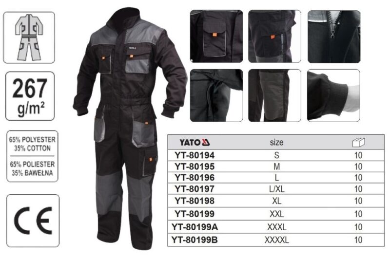 Bộ quần áo bảo hộ lao động liền quần size S - XXXXL Yato YT-80194