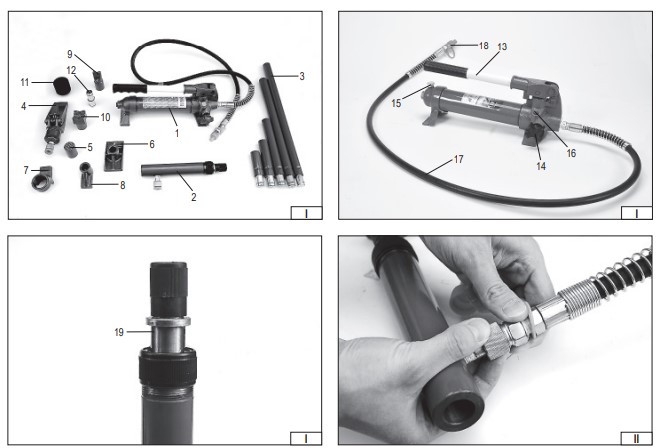 Bộ vam thủy lực kéo nắn khung xe tai nạn 10 Tấn Yato YT-55503 - Ba Lan