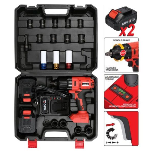 Combo máy mở Bulong 700Nm 1/2" 21 Chi Tiết X2 PIN Yato YT-82807