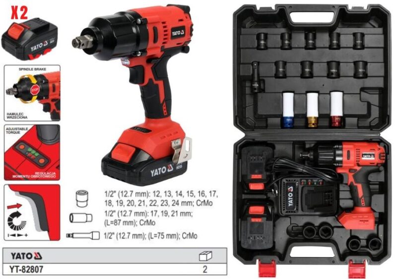 Combo máy mở Bulong 700Nm 1/2" 21 Chi Tiết X2 PIN Yato YT-82807