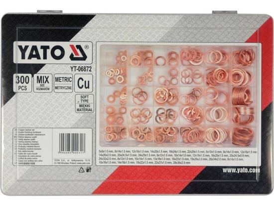 Hộp 300 vòng đệm đồng mềm đủ size Yato YT-06872 - Ba Lan Hộp 300 vòng đệm đồng mềm đủ size Yato YT-06872 - Ba Lan