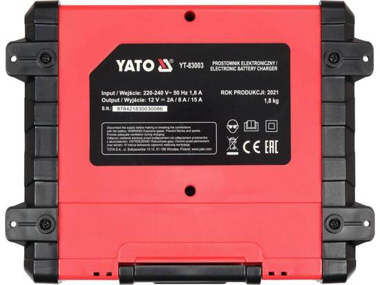 Máy nạp ắc quy hiển thị điện tử 12V 15A 200Ah Yato YT-83003 - Ba Lan