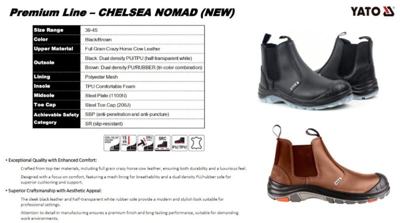 Giày bảo hộ cao cấp dòng Chelsea Premium Line màu nâu Size 39-45 Yato YT-80571