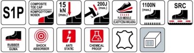 Giày bảo hộ cổ thấp PERA S1P Size: 39-47 Yato - Ba Lan