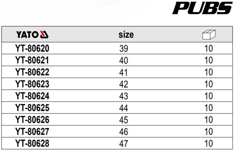 Giày bảo hộ dạng thể thao dòng PUBS SBP Size: 39-47 Yato - Ba Lan
