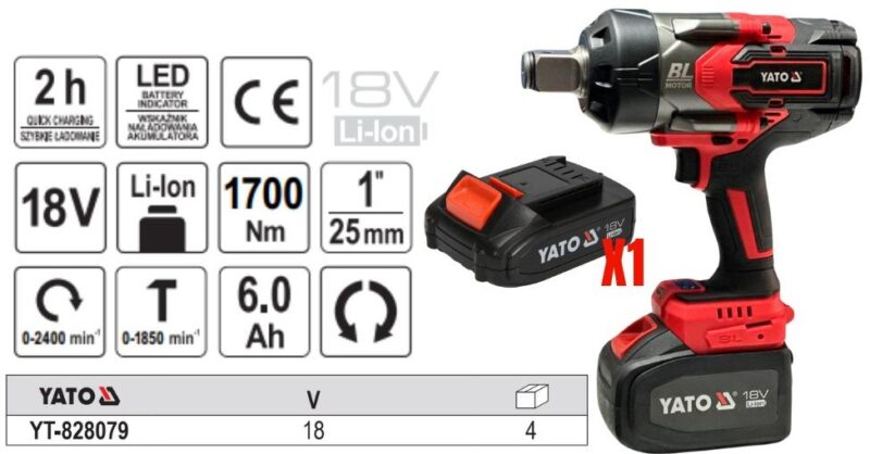 Máy mở Bulong 1" 2300NM DÙNG PIN 18V Yato YT-828079 Ba Lan